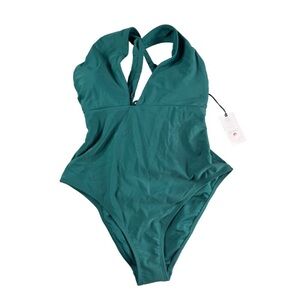 NWT Shade and Shore Green Halter Tie Back One-Piece Swimsuit Size XL(16)
